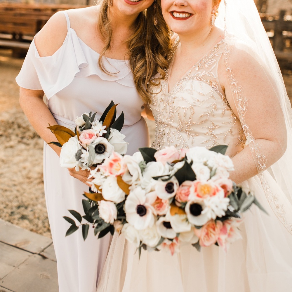 Floor length pale lavender ("ice") Amsale dress